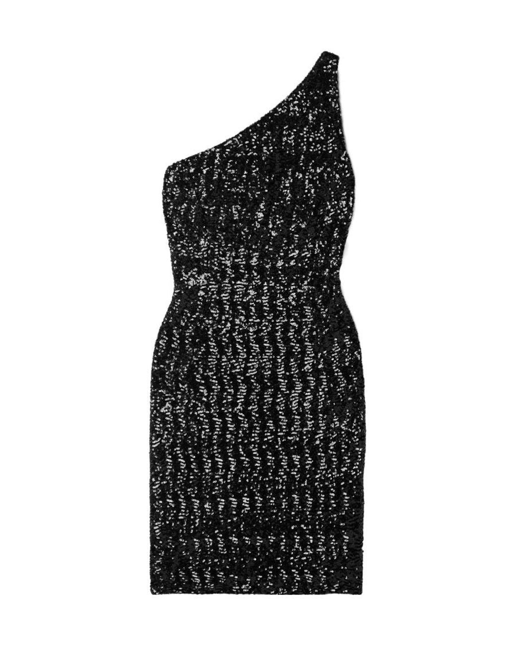 Michael Kors Black One-shoulder Sequined Tulle Mini Dress