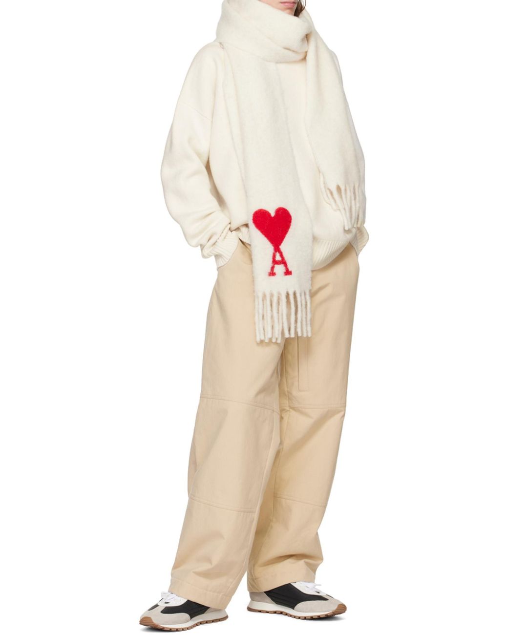 AMI White Heart-Shaped Knitted Sweater for men