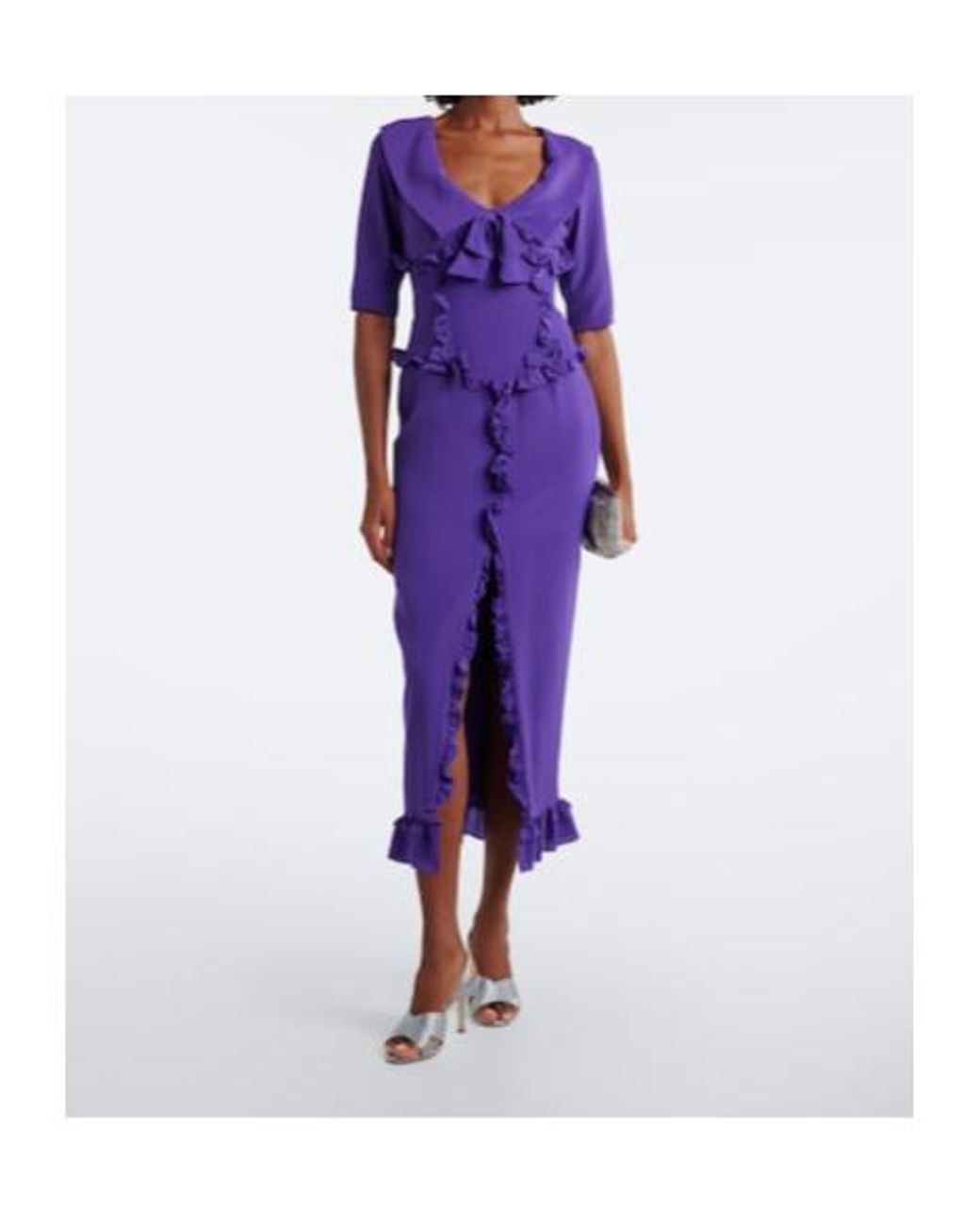 Alessandra Rich Purple Pleated Silk Crepe Midi Dress