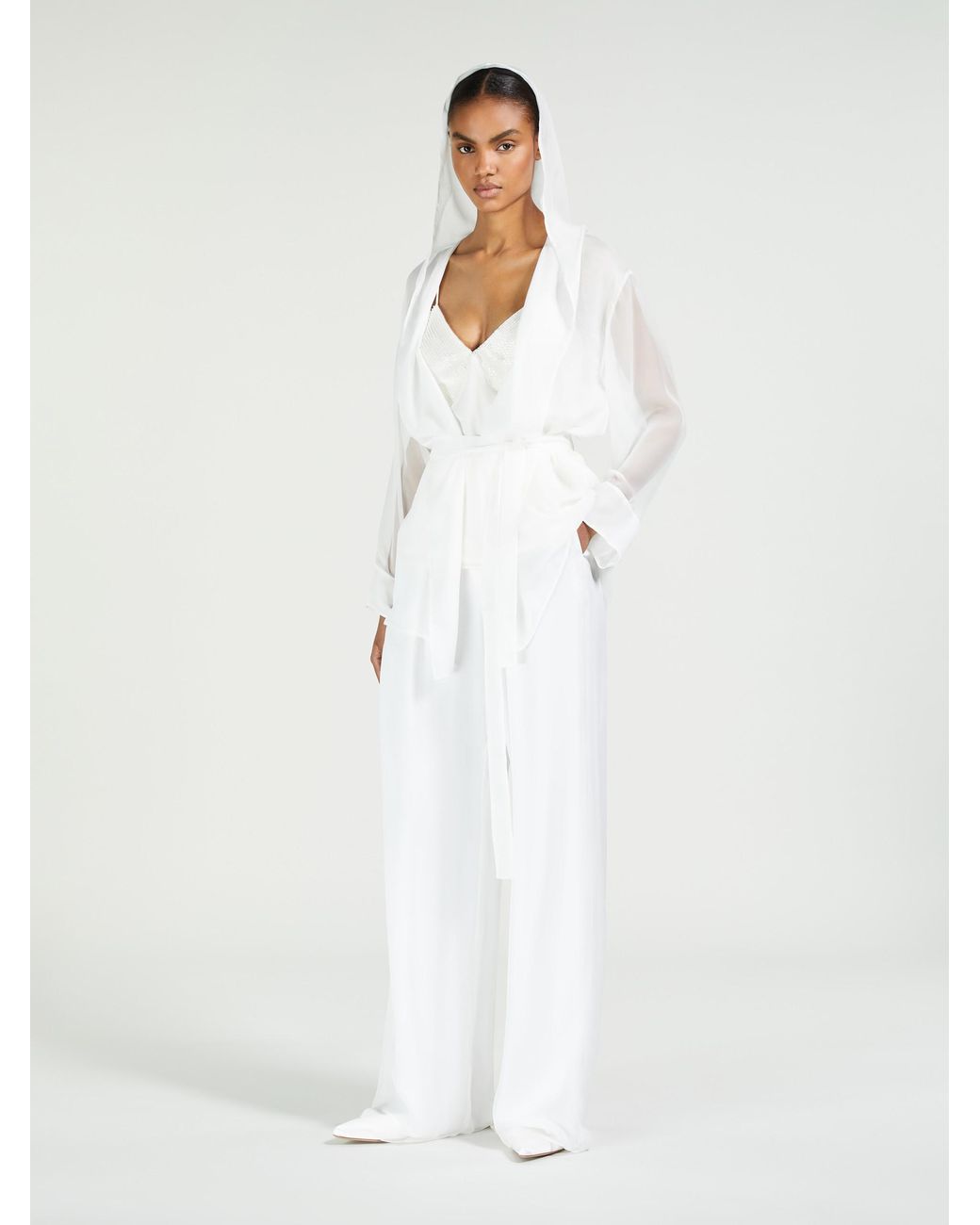 Max Mara White Hooded Chiffon Jacket