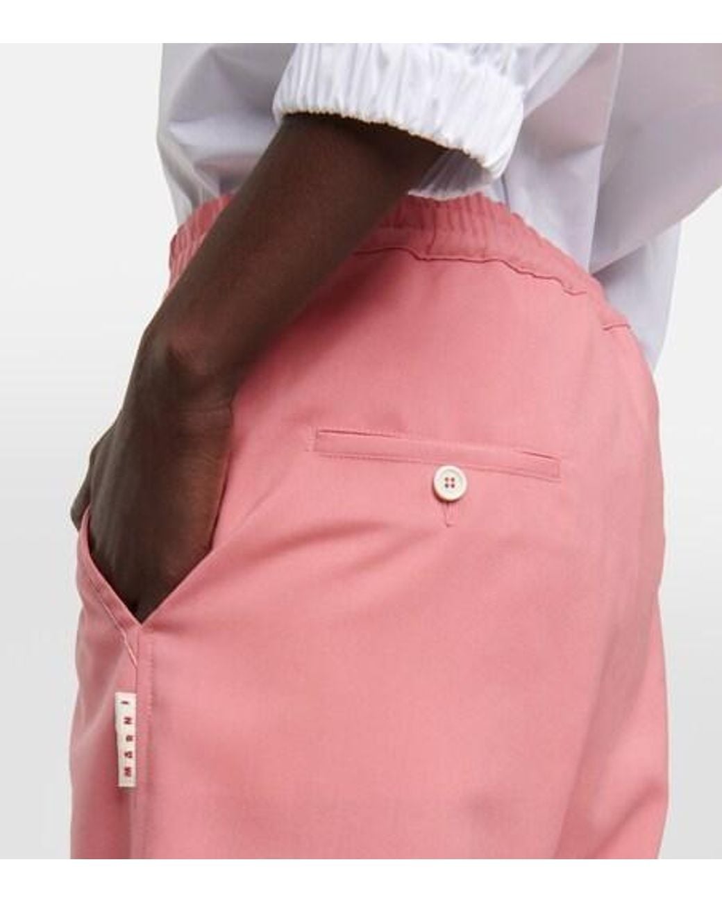 Marni Pink High-Rise Pleated Wool Crop Pants