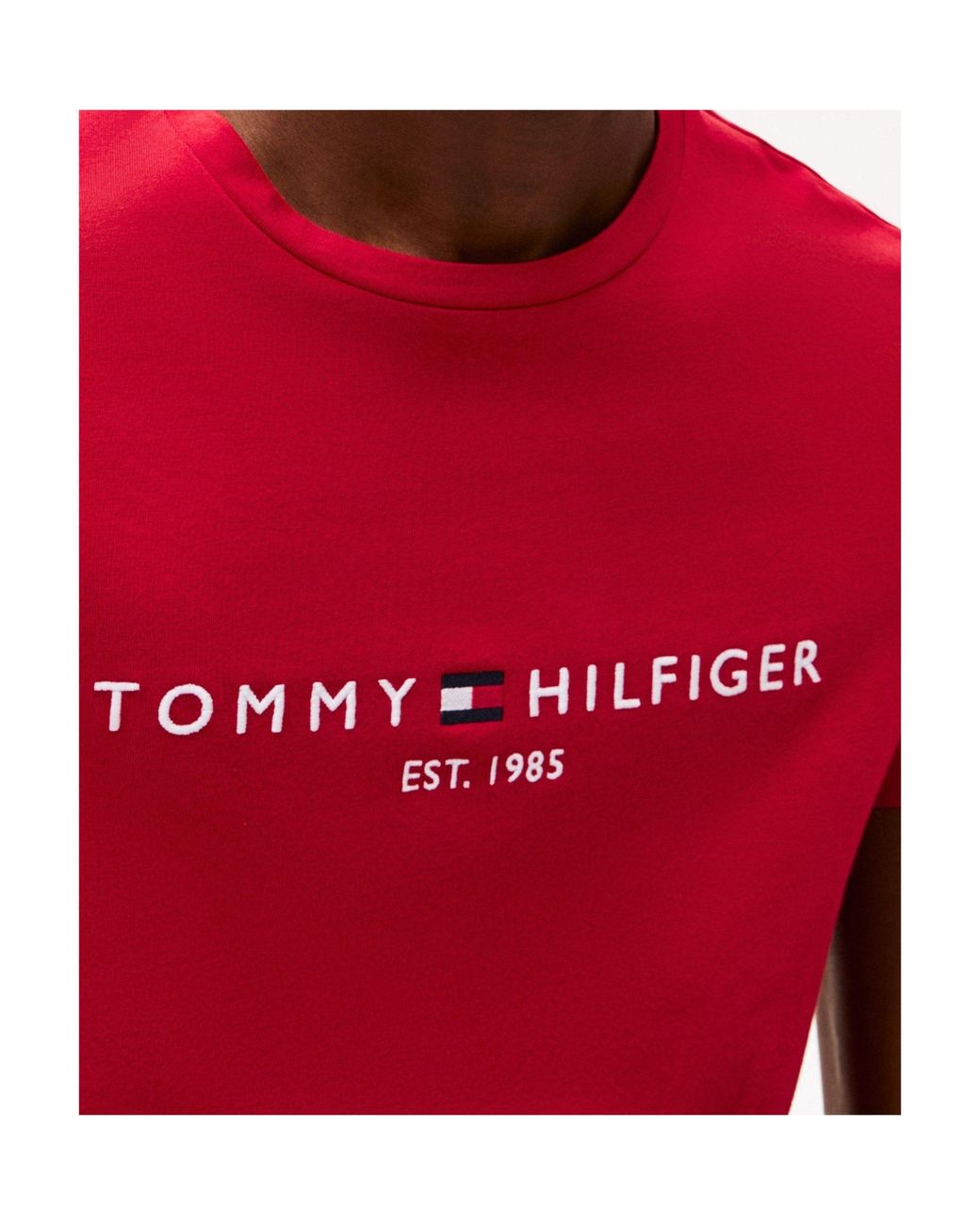 Tommy Hilfiger Red Logo Short Sleeve T-Shirt for men
