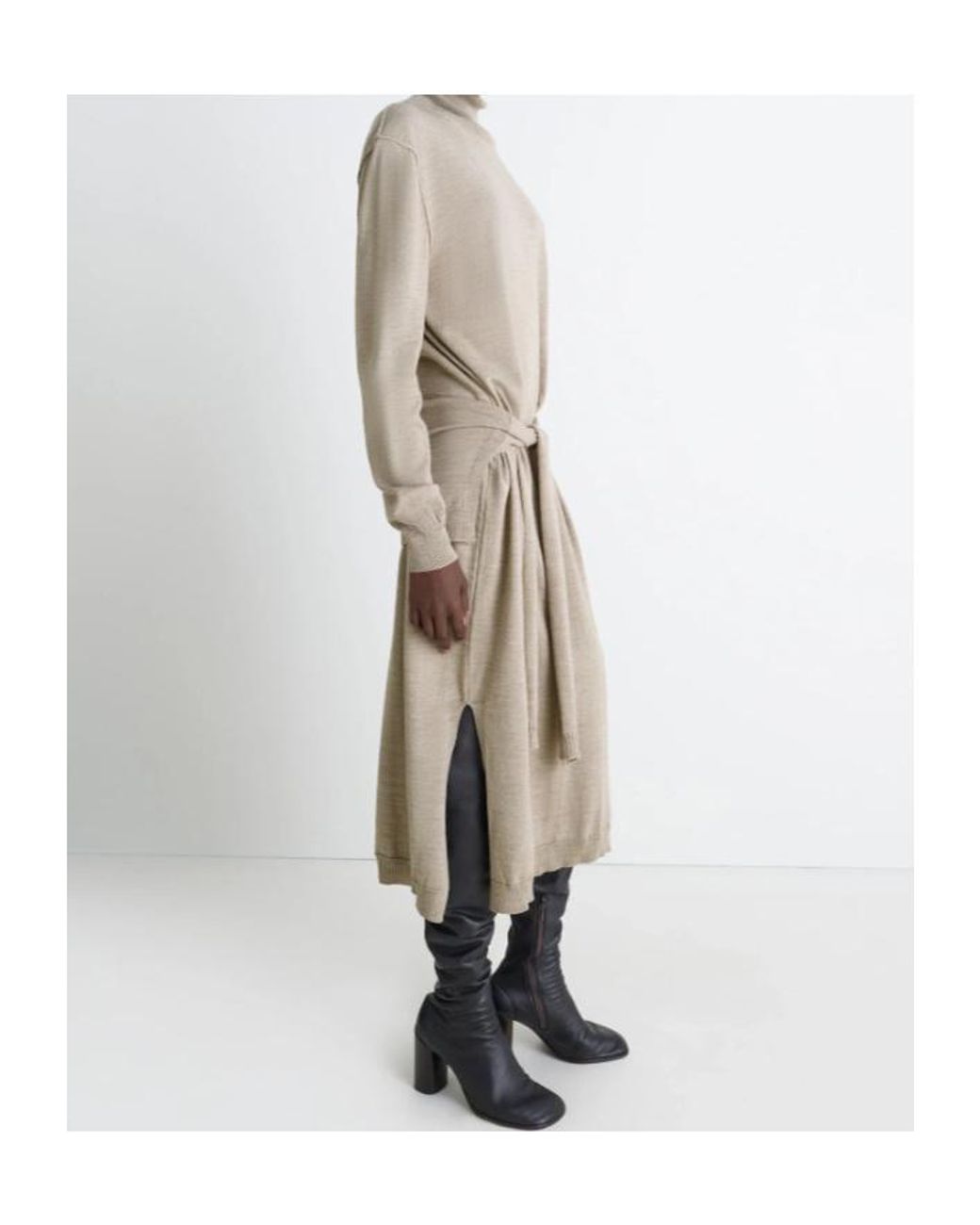 Lemaire Natural Trompe L'Oeil Turtleneck Belted Midi Dress