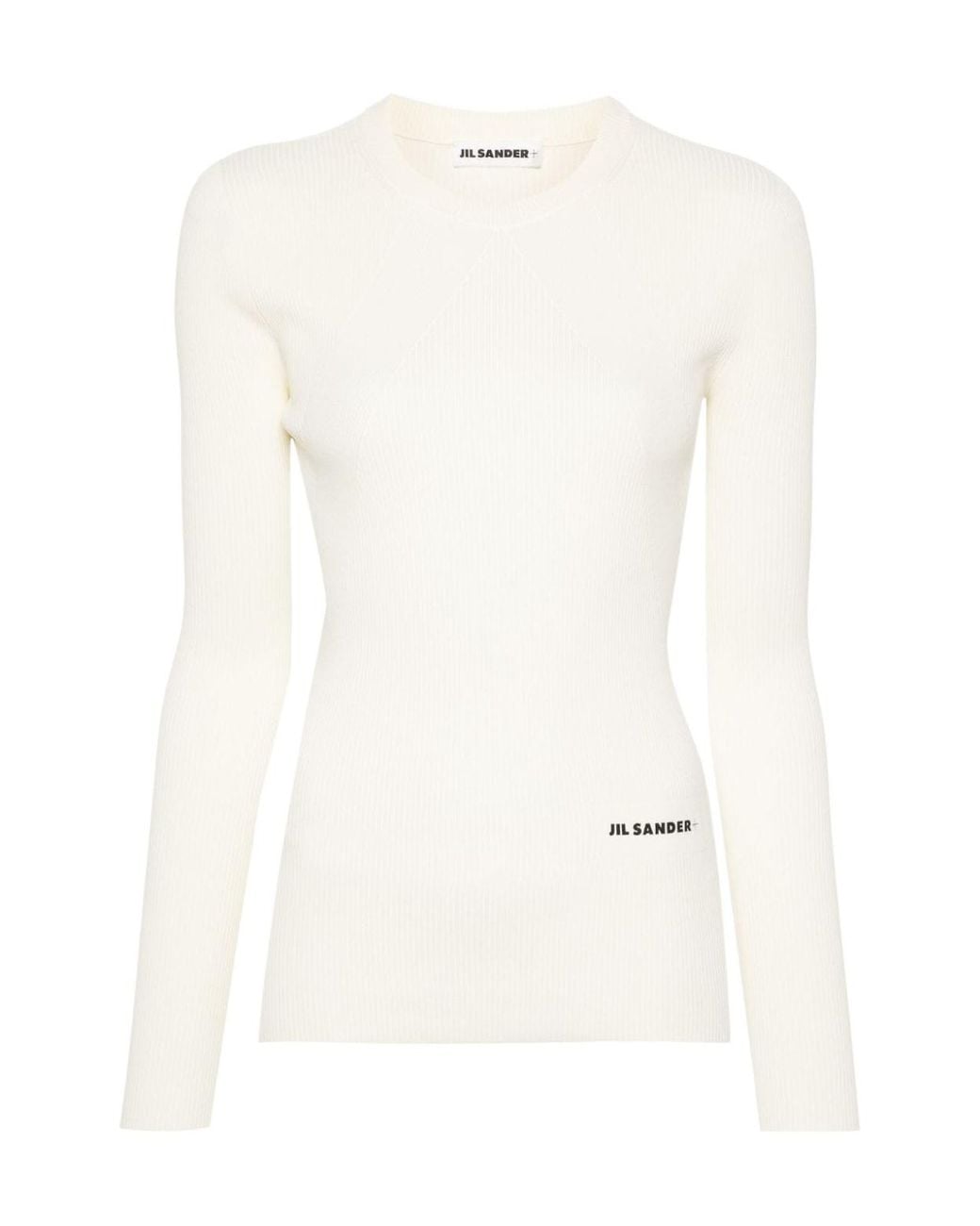 Jil Sander White Logo-Print Fitted Jumper