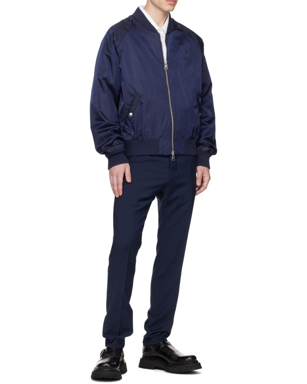 AMI Blue Logo-Embroidered Bomber Jacket for men