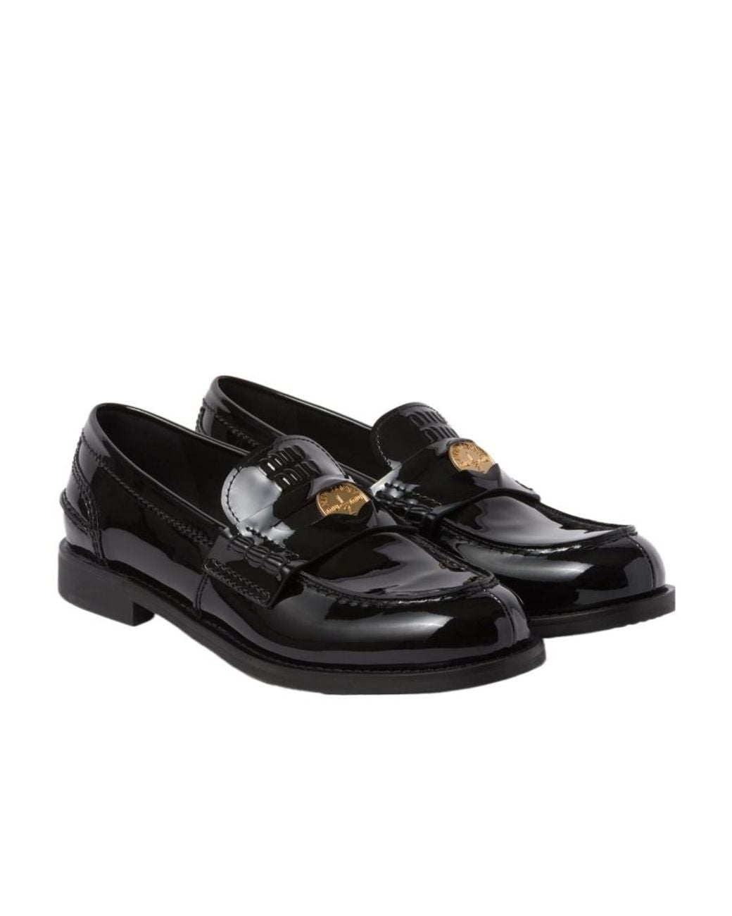 Miu Miu Black Round Toe Penny Loafers