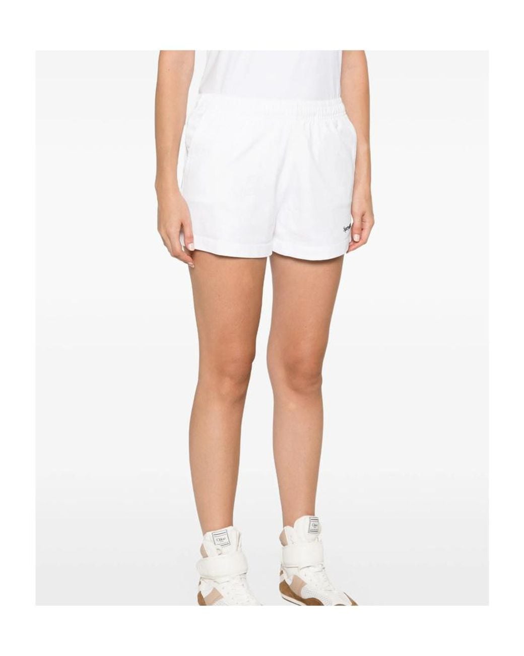 Sporty & Rich White Elastic Waist Shorts