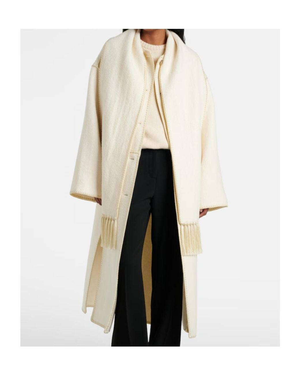 Totême  White Fringed Scarf Coat