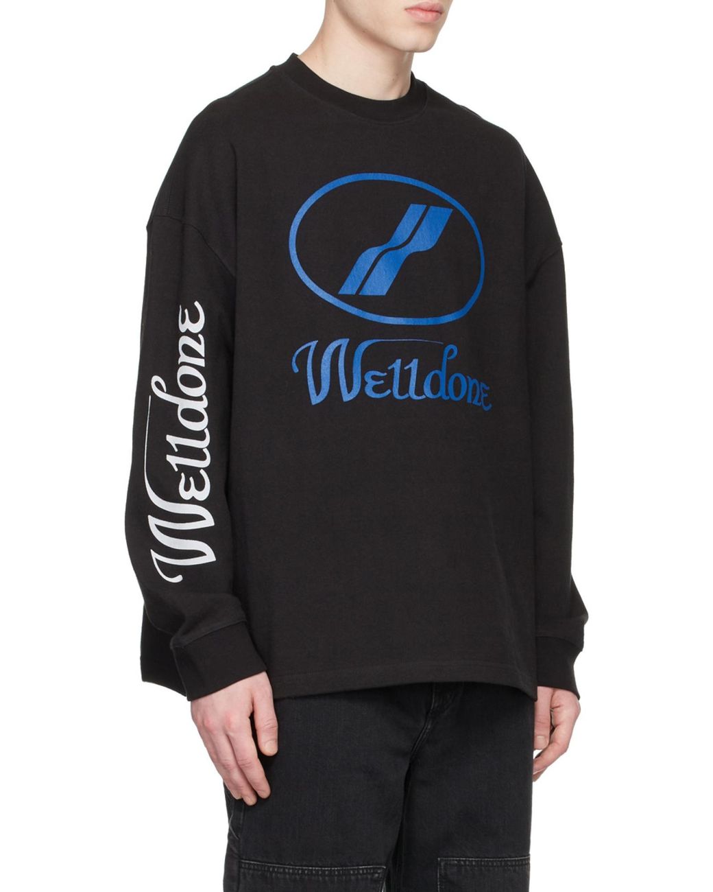 we11done Black Oversized Logo Sweatshirt for men
