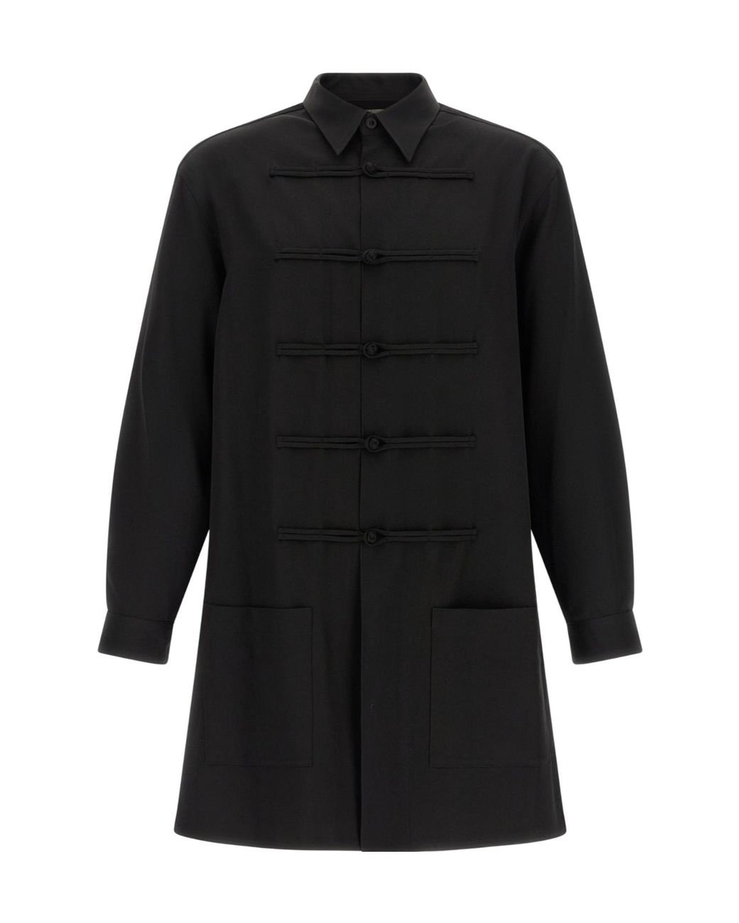Yohji Yamamoto Black Frog-Fastening Long-Line Shirt for men