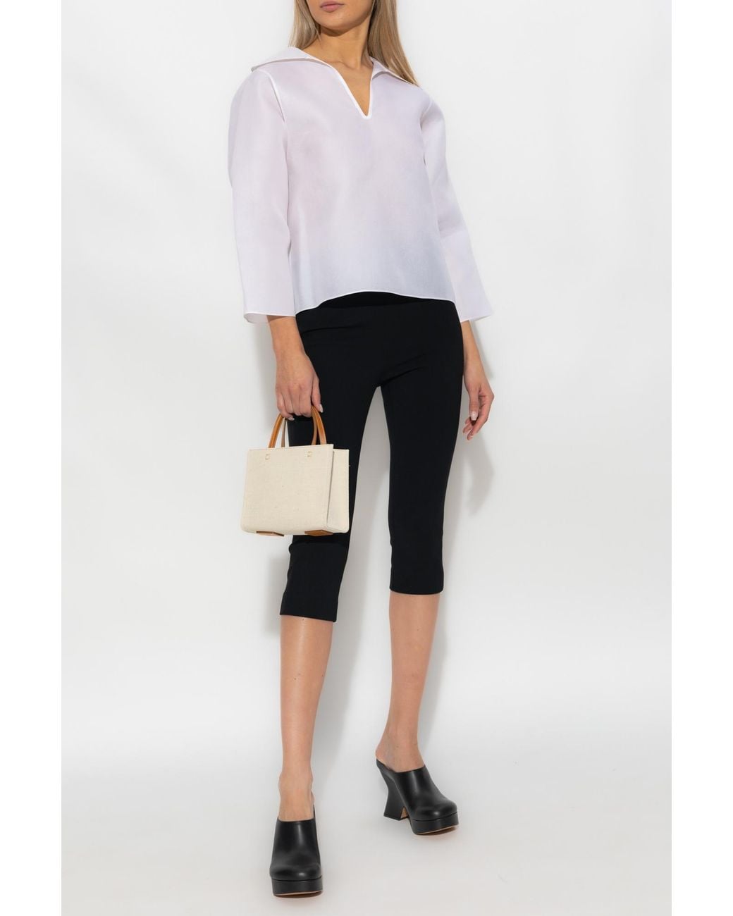 Tory Burch White V-Neck Long Sleeved Blouse