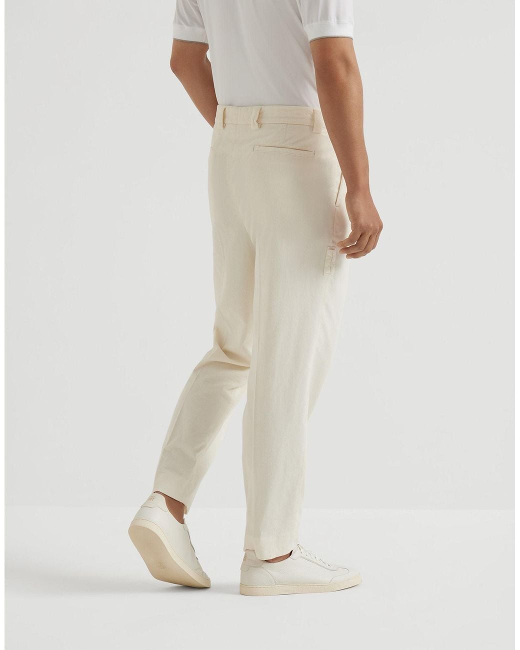 Brunello Cucinelli White Cotton Straight-Leg Trousers for men