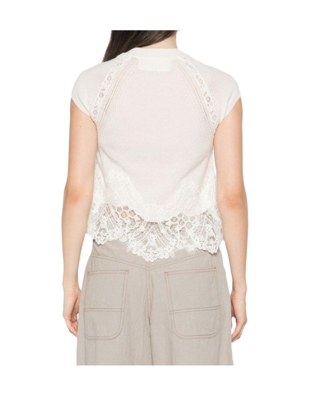Ermanno Scervino White Lace-Trim Short-Sleeve Top