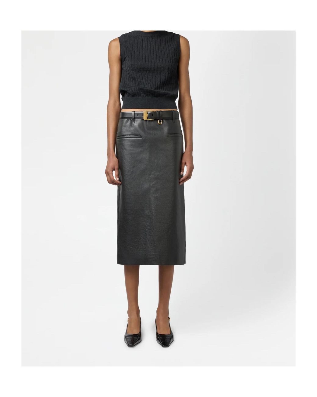 Tod's Black Midi Leather Skirt