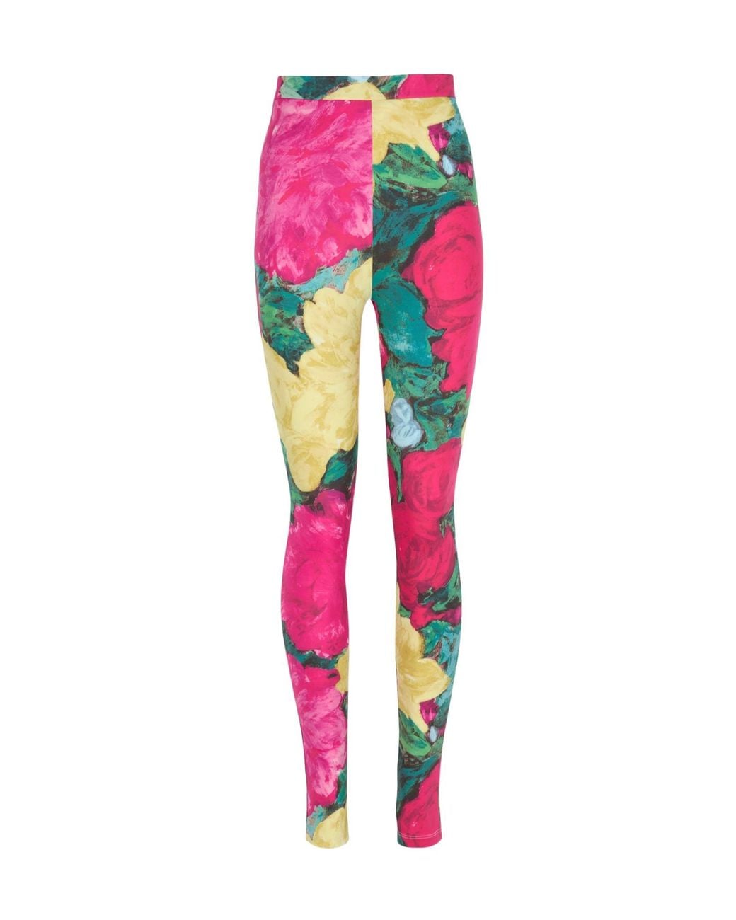 Balmain Pink Jersey Leggings With Roses Print