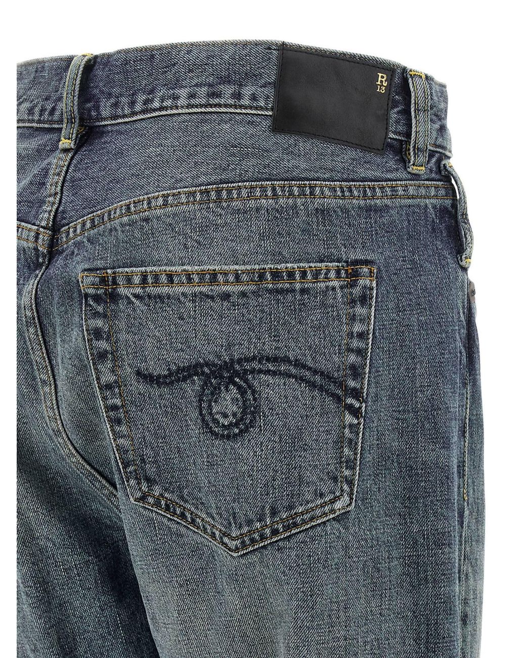R13 Gray Distressed Crossover Jeans