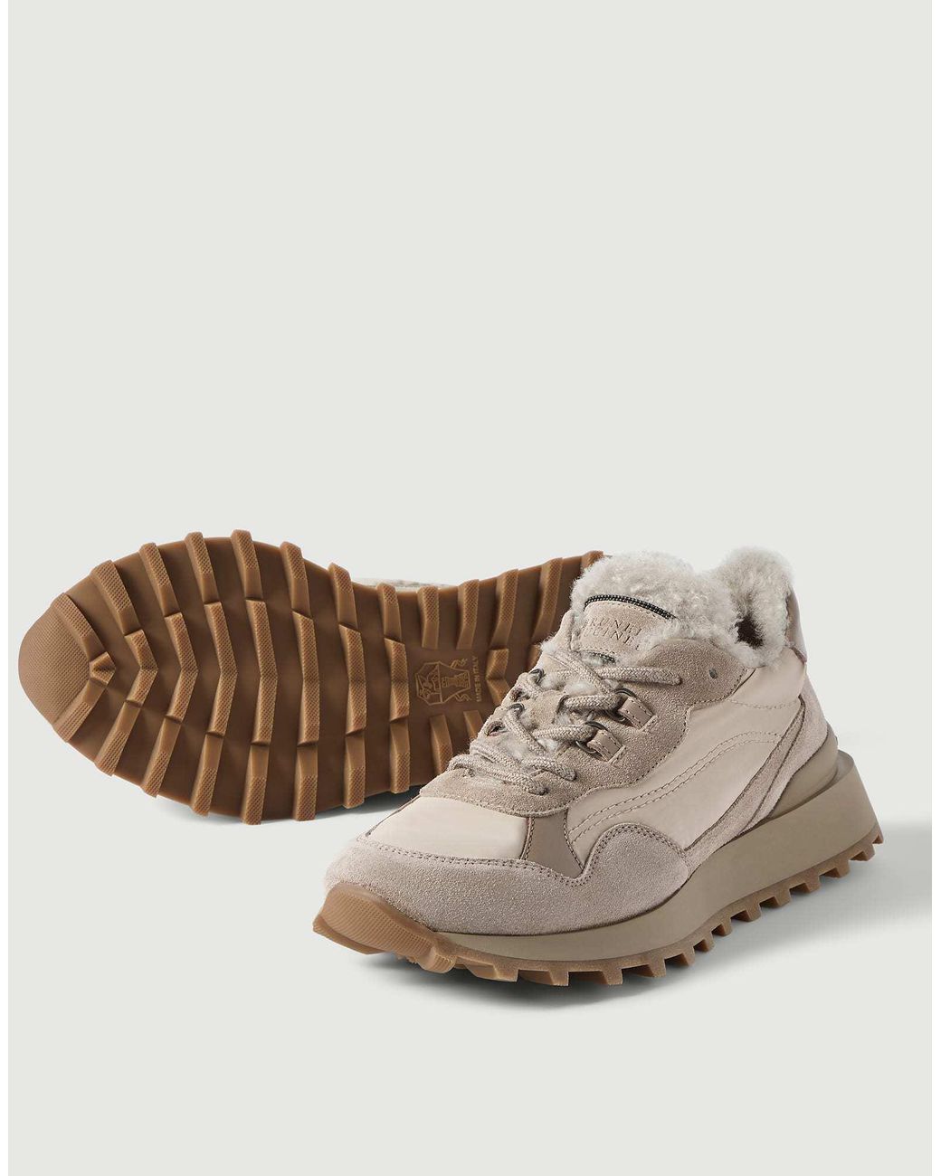 Brunello Cucinelli Gray Monili Detailed Low-Top Sneakers