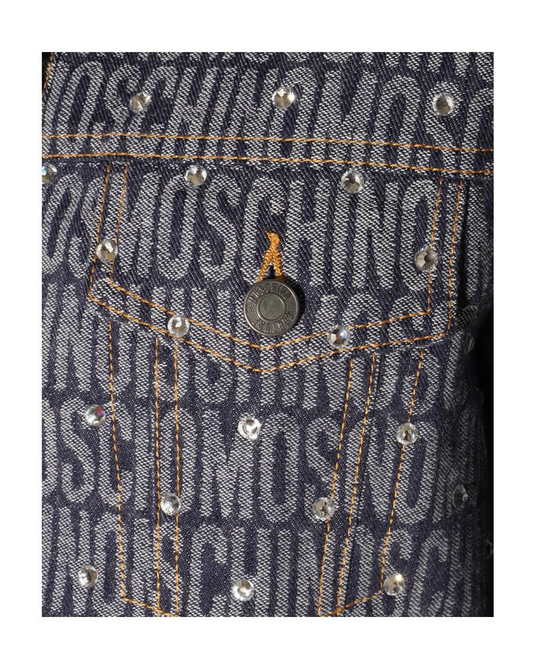 Moschino Blue Allover Logo Rhinestone Button-Up Jacket