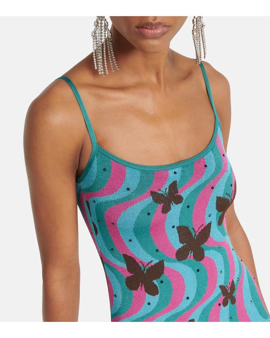Alessandra Rich Blue Jacquard Midi Dress