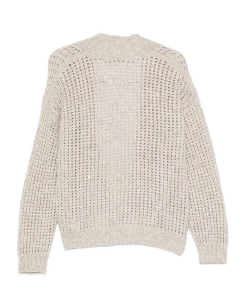Peserico Natural Sequin-Embellished Open-Knit Cardigan