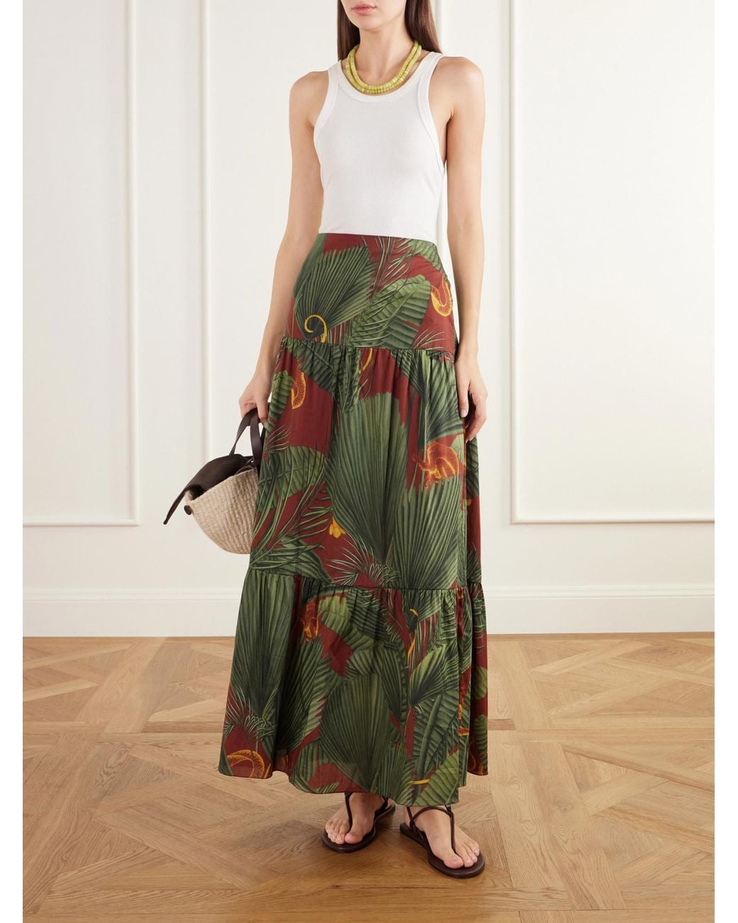 Johanna Ortiz Green Cotton-Voile Maxi Skirt