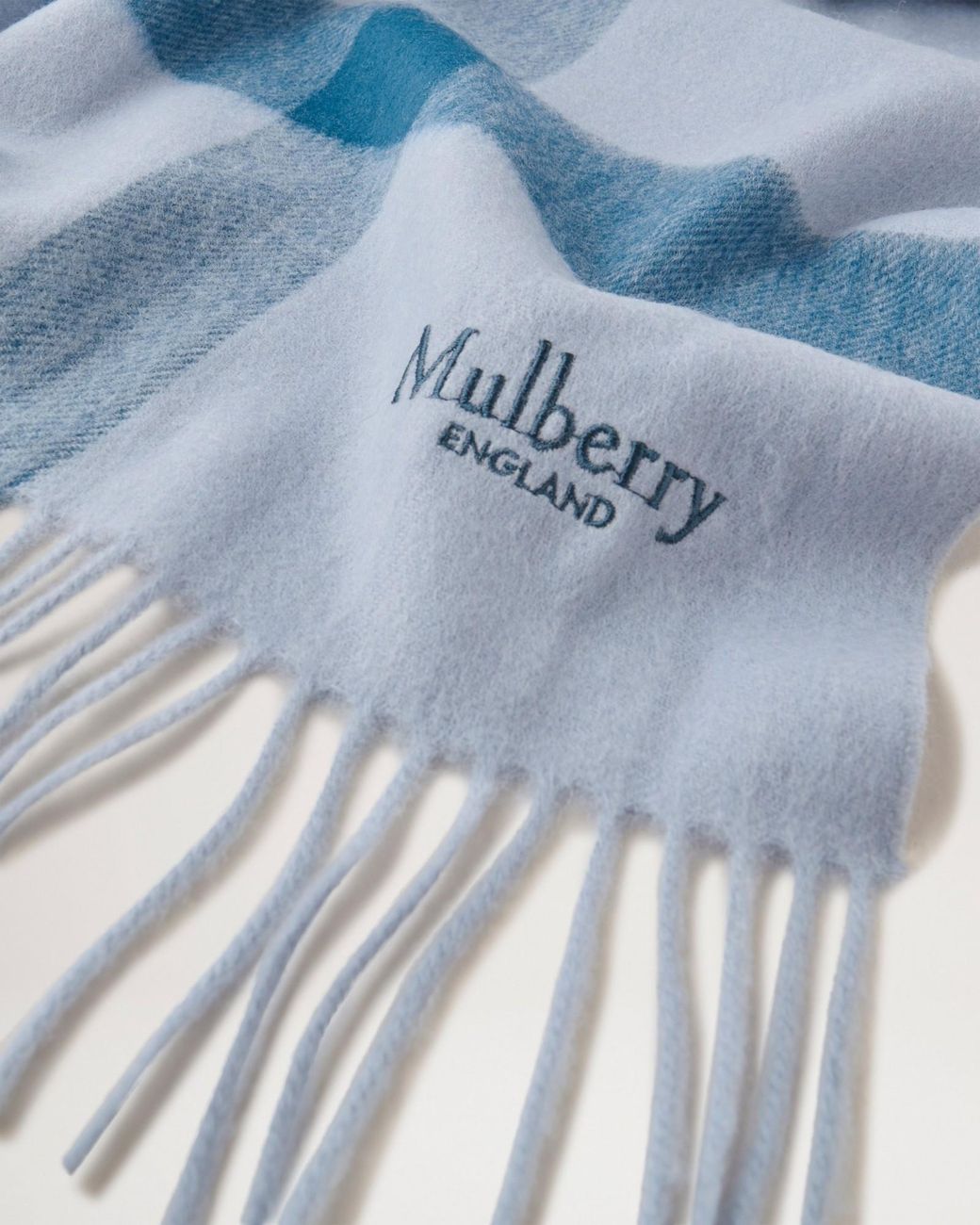 Mulberry Blue Large Plaid Wool Scarf