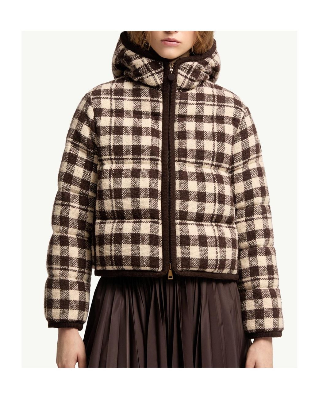 Moncler Brown Abstraction Hooded Short Down Jacket