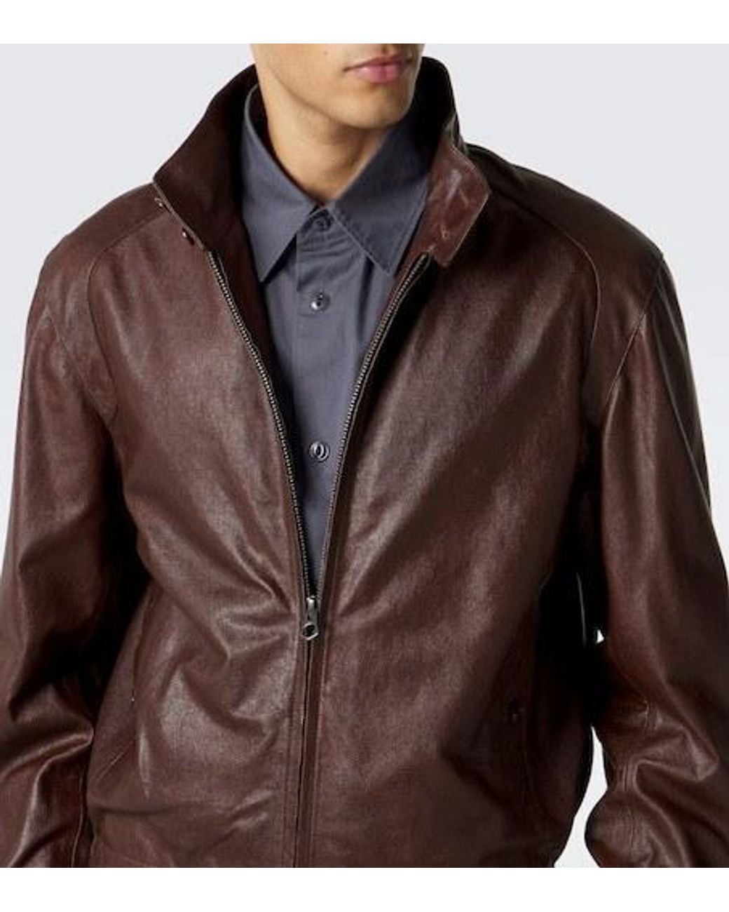 Lemaire Brown Harrington Leather Jacket for men