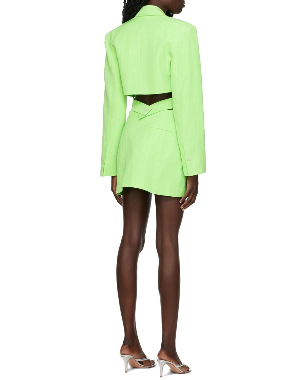 Jacquemus Green Bari Neon Cutout Woven Mini Dress