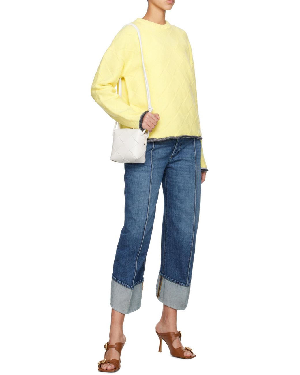Bottega Veneta White Woven Designed Shoulder Bag