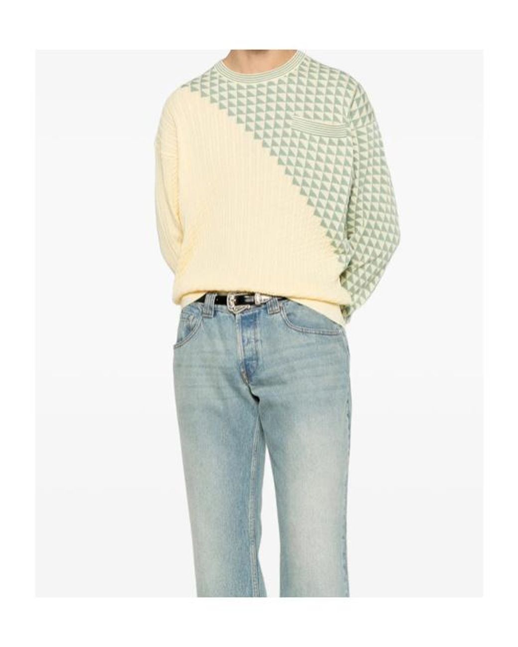 Versace Natural Geometric-Pattern Cable-Knit Sweater for men