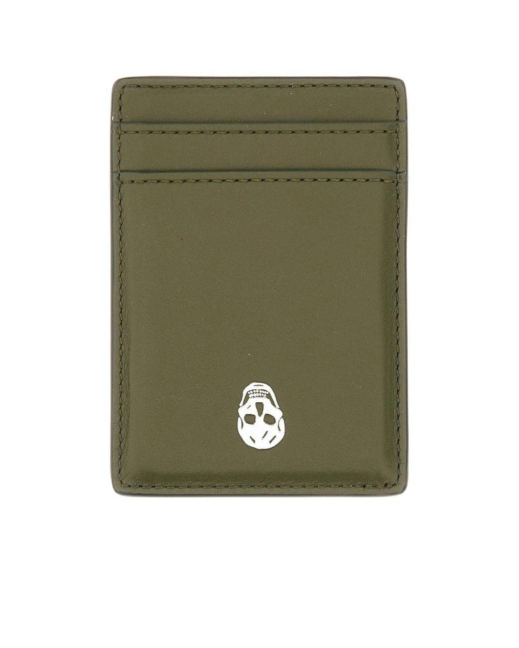 McQueen Green Skull Printed Card Holder for men