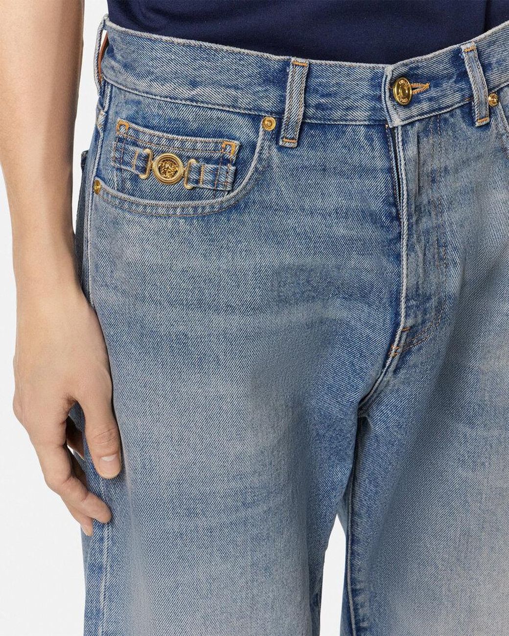 Versace Blue Logo Patch Straight-Leg Jeans for men