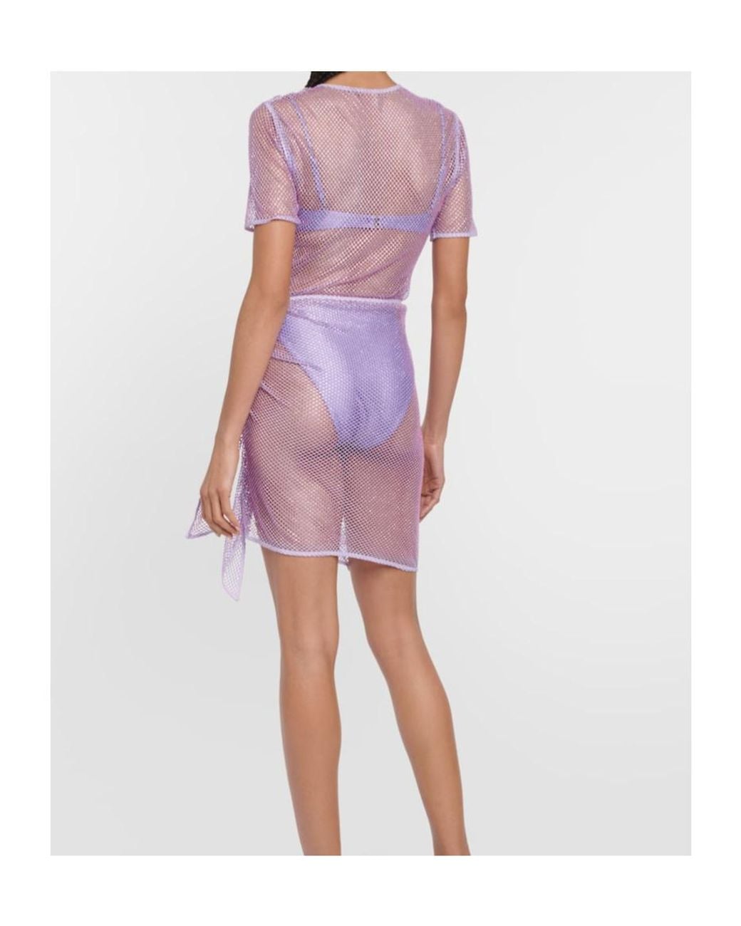 Jonathan Simkhai Purple Doris Embellished Mesh Beach Cover-Up