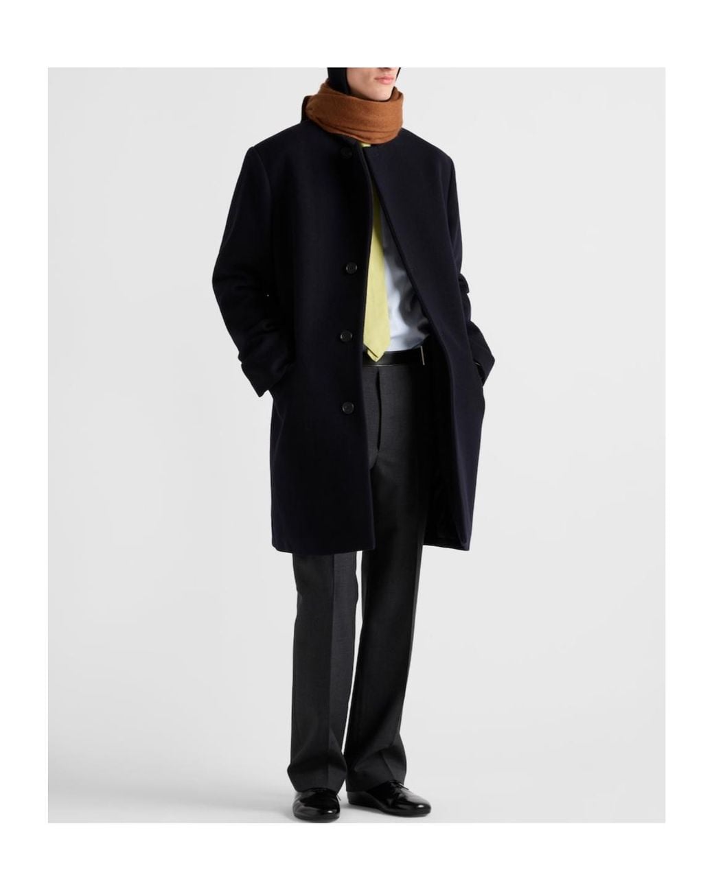 Prada Black Single-Breasted Wool Blend Coat for men