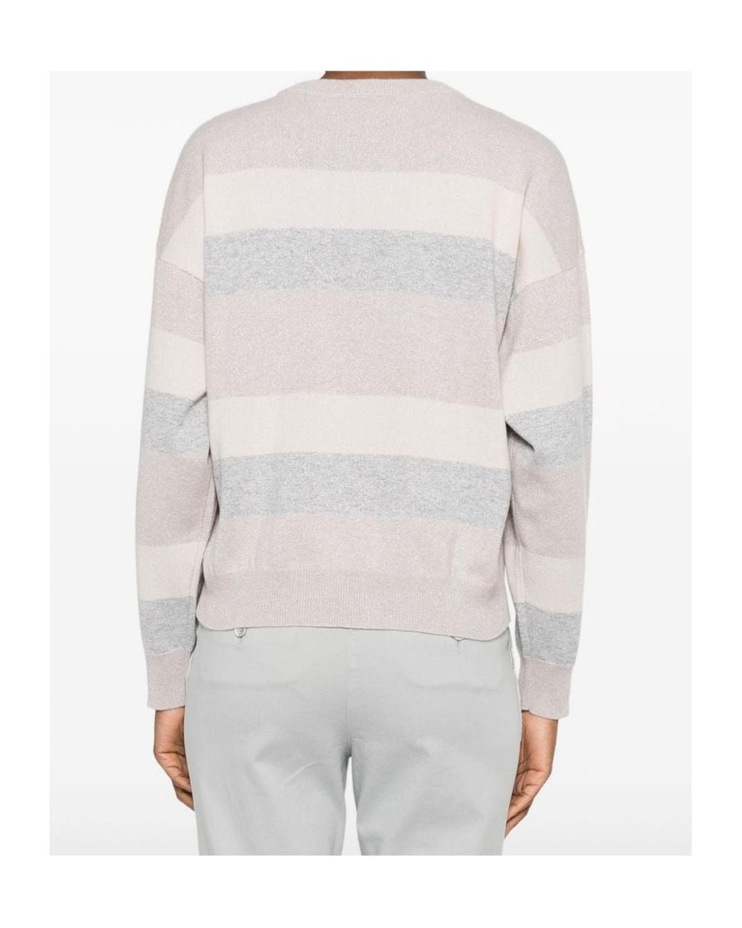 Peserico White Rhinestone Striped Knitwear