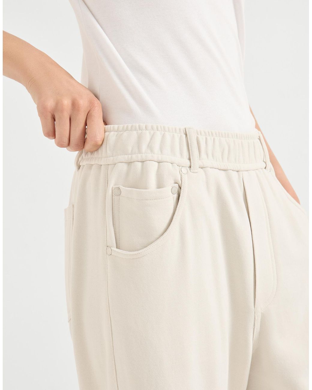 Brunello Cucinelli White Cotton Smooth French Terry Trousers
