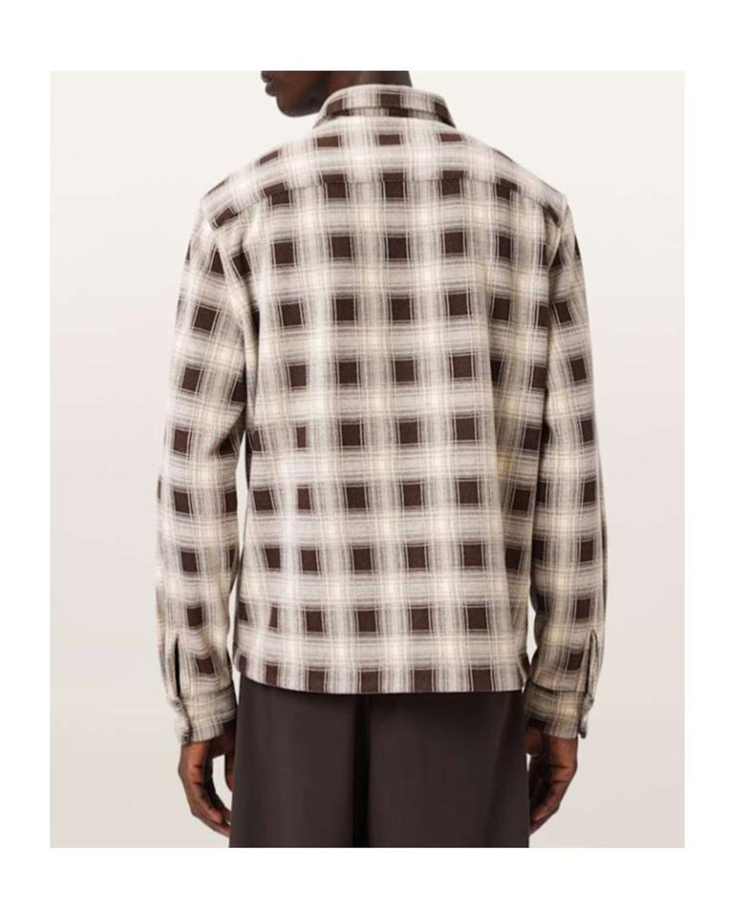 AllSaints Natural Krater Checked Long Sleeve Shirt for men