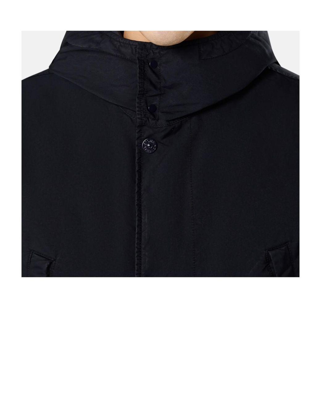 Stone Island Blue Logo-Patch Press-Stud Hooded Coat for men