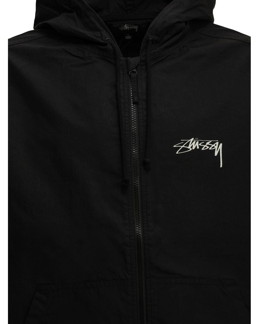 Stussy Black Stüssy Logo Zip Hooded Jacket for men