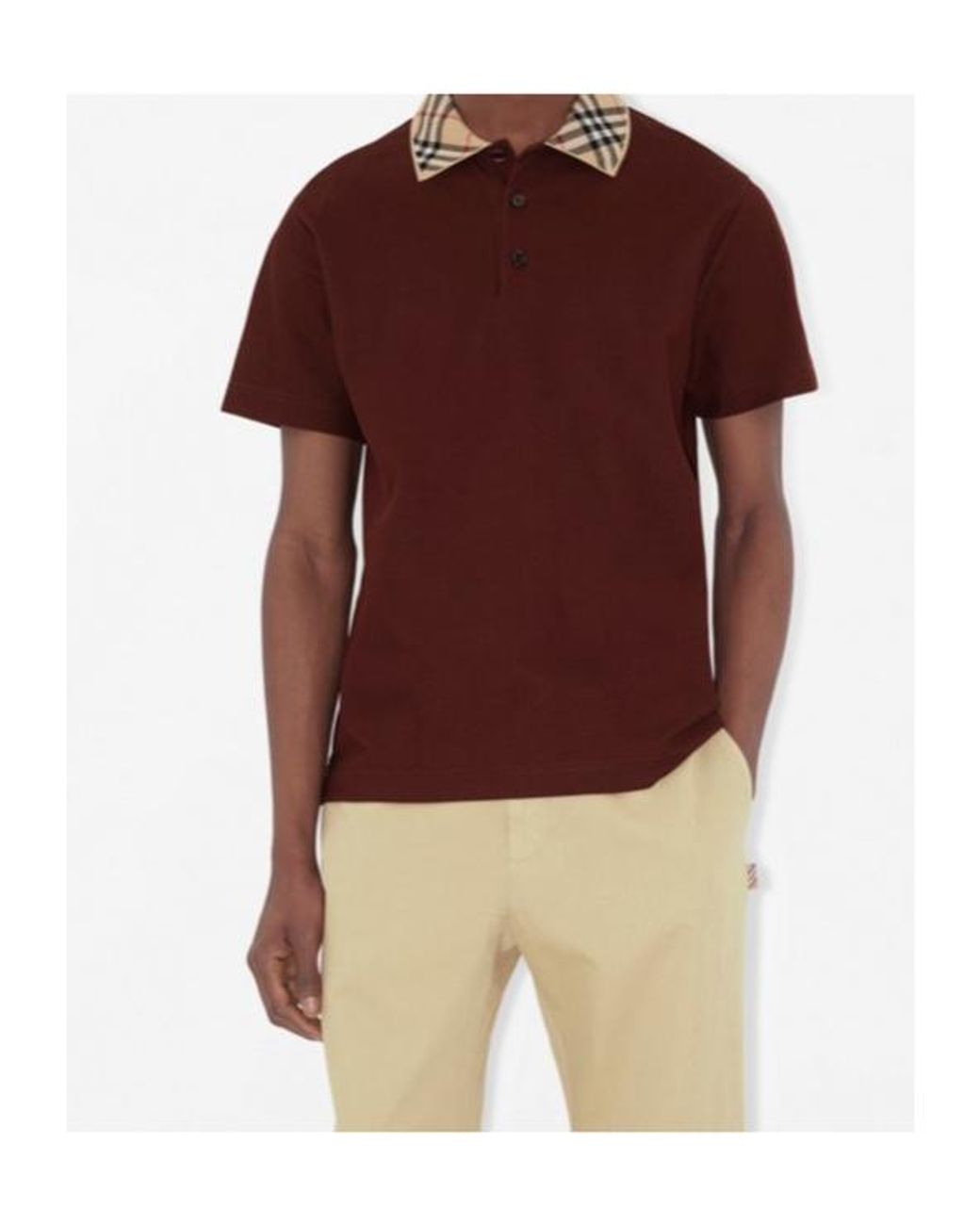 Burberry Red Check Collar Short Sleeved Polo Shirt for men