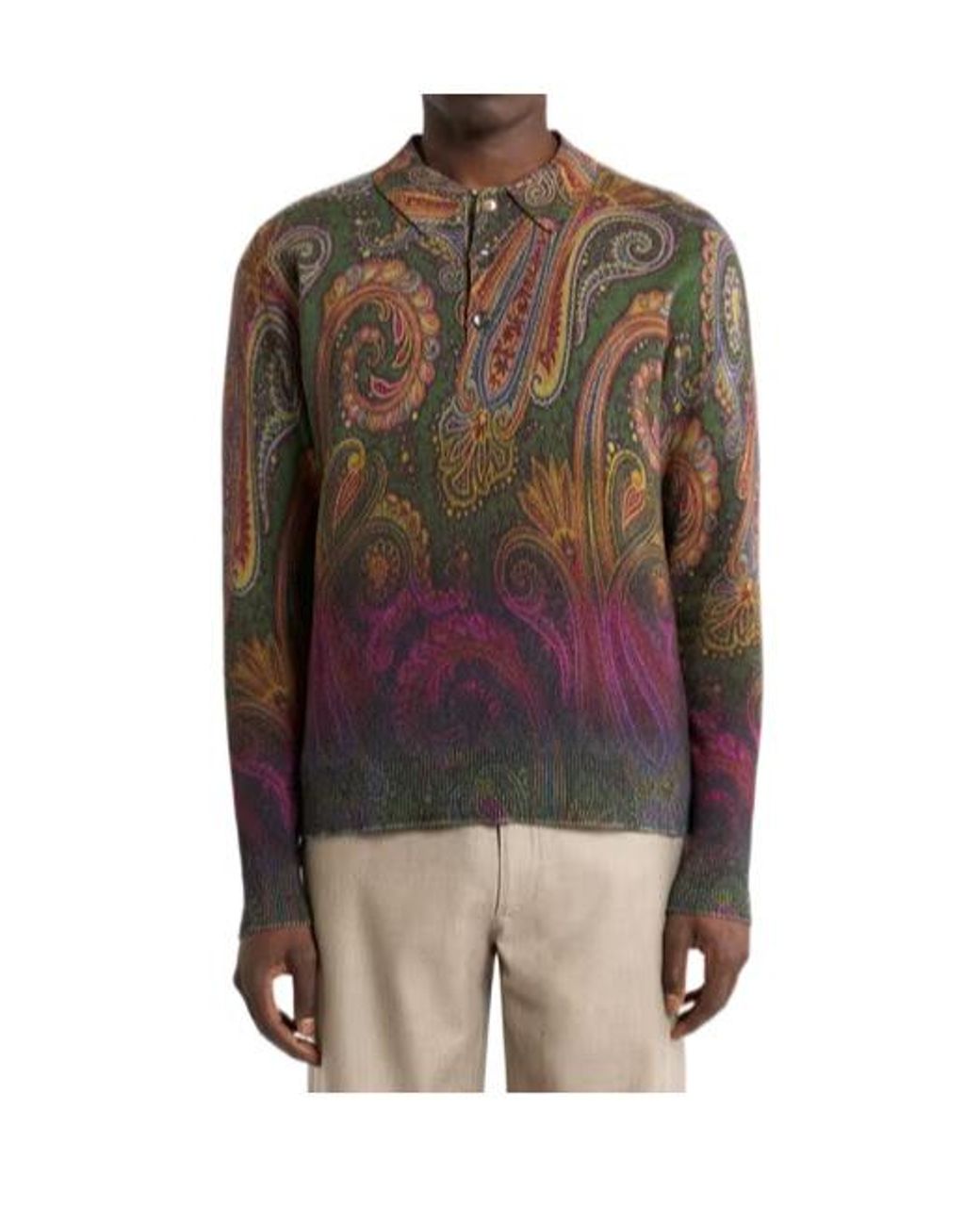 Etro Brown Paisley Polo Knitted Top for men