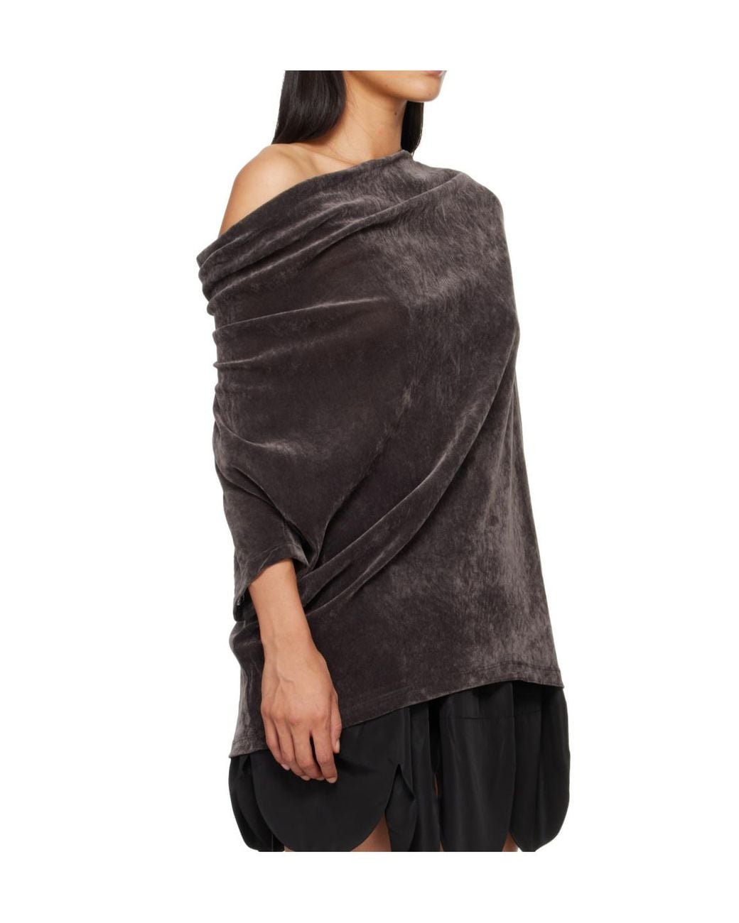 OPEN YY Black Velvet Cowl Neck T-Shirt