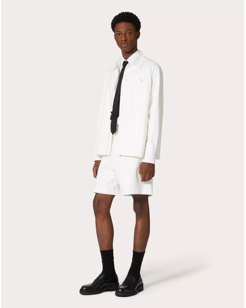Valentino White Logo Plaque Straight Hem Shirt Jacket for men