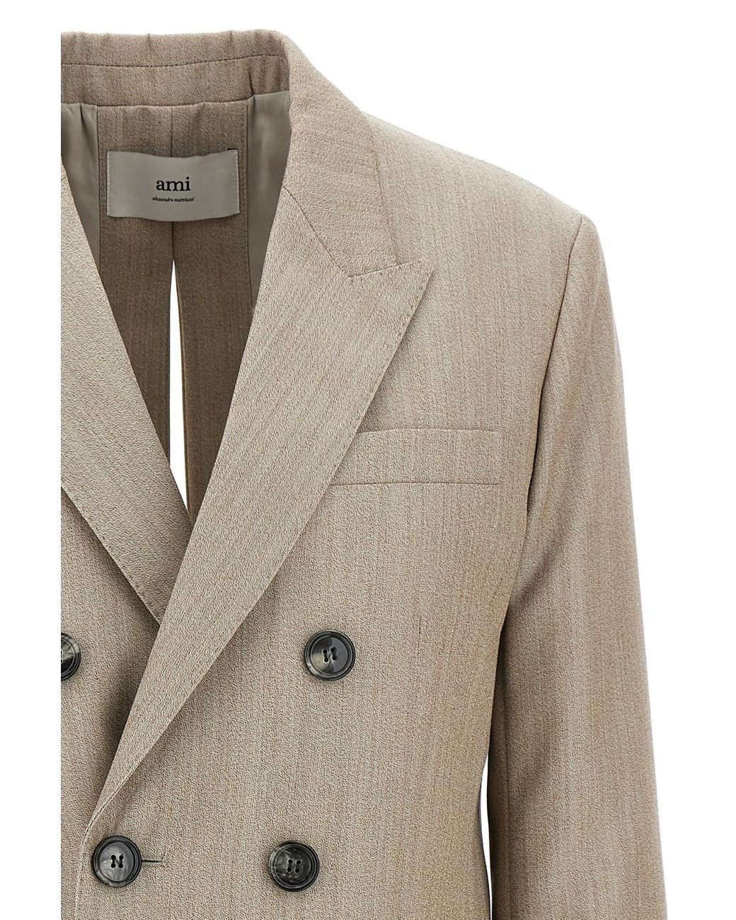 AMI Natural Double-Breasted Split Blazer
