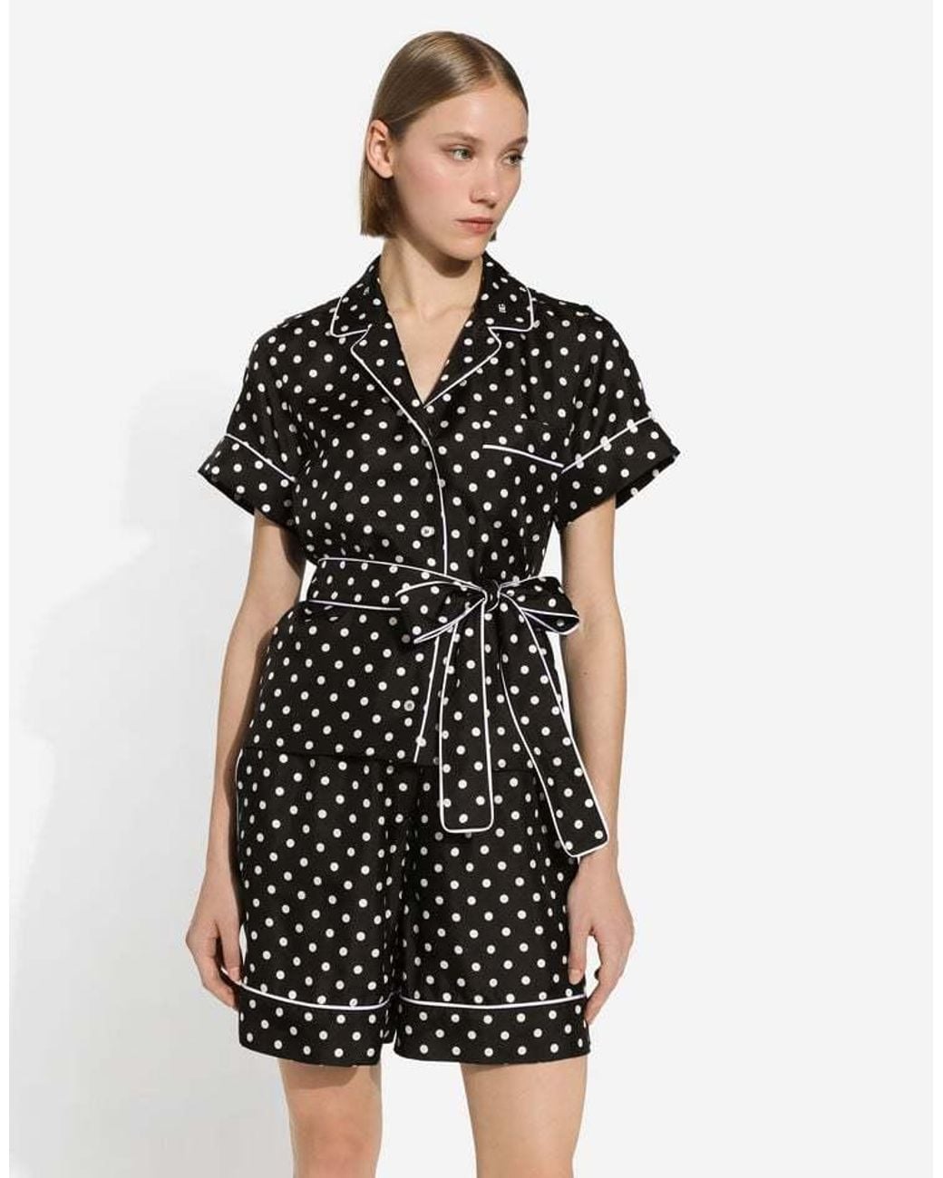 Dolce & Gabbana Black Polka-Dot Printed Pajama Shorts