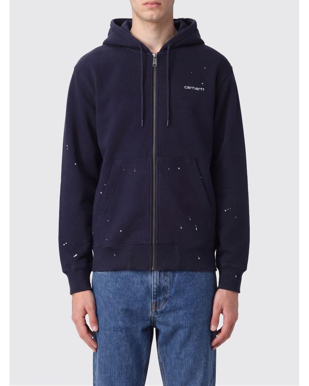 Carhartt Blue Paint-Splatter Zip-Up Hoodie for men