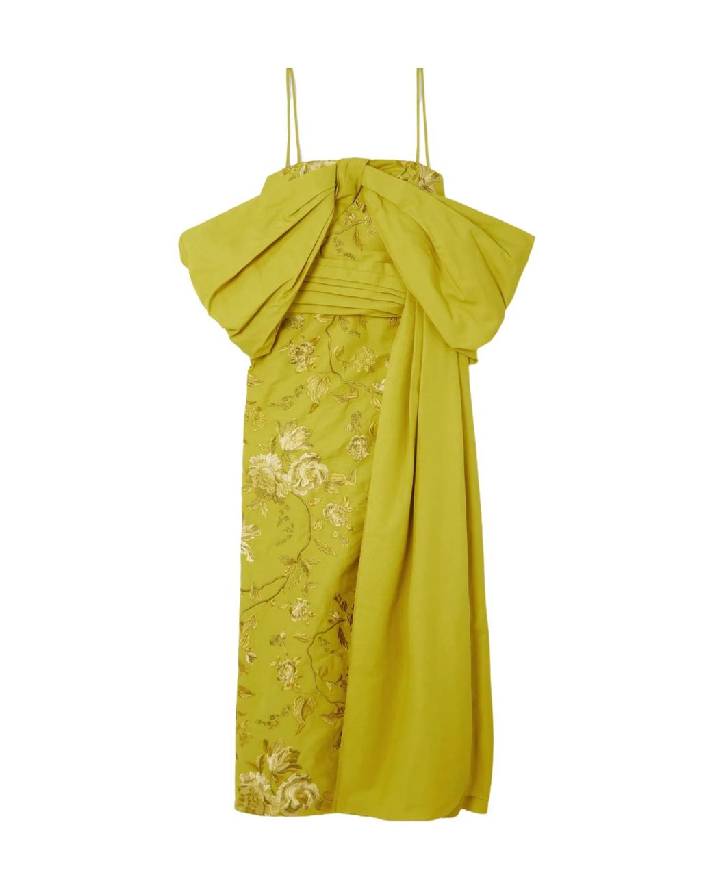 Erdem Yellow Evora Draped Taffeta And Embroidered Cotton-Faille Dress
