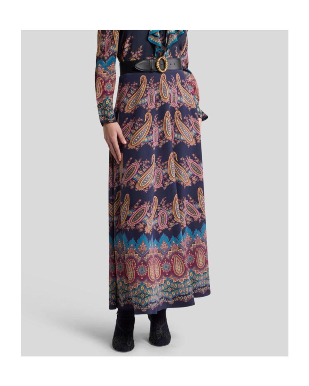 Etro Purple Paisley-Printed Pleated Maxi Skirt