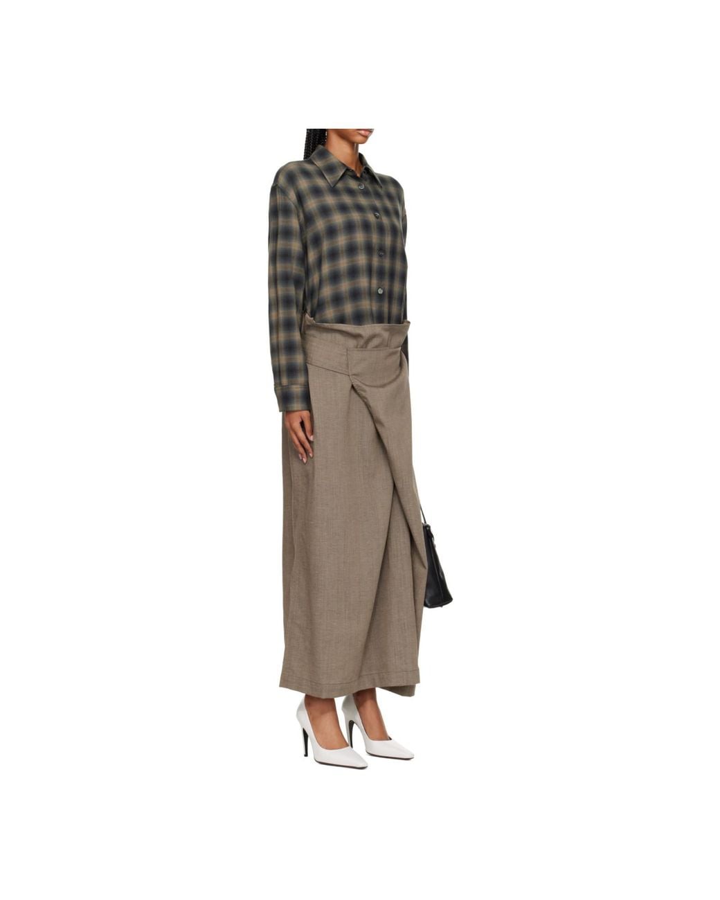 Our Legacy Gray Twisted Check Shirt Dress